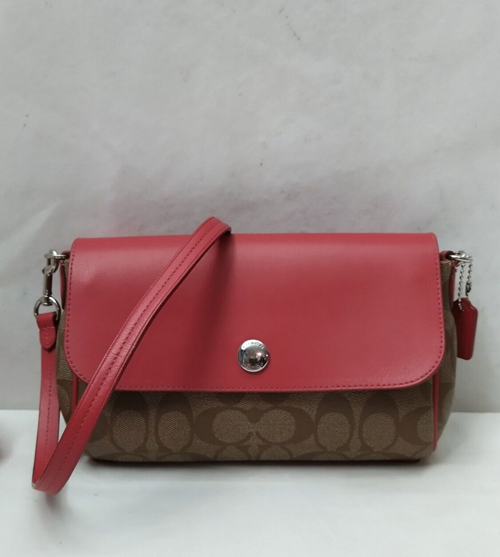 Coach Signature Reversible Red Pink Leather Small Crossbody Bag